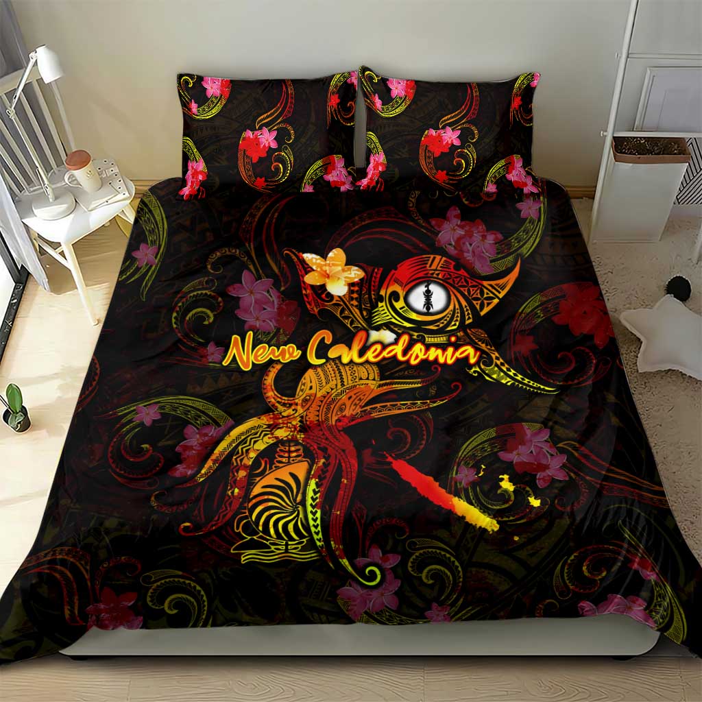 New Caledonia Bedding Set Octopus Plumeria Polynesian Tattoo
