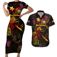 New Caledonia Couples Matching Short Sleeve Bodycon Dress and Hawaiian Shirt Octopus Plumeria Polynesian Tattoo DT02 Black - Polynesian Pride