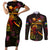 New Caledonia Couples Matching Short Sleeve Bodycon Dress and Long Sleeve Button Shirt Octopus Plumeria Polynesian Tattoo