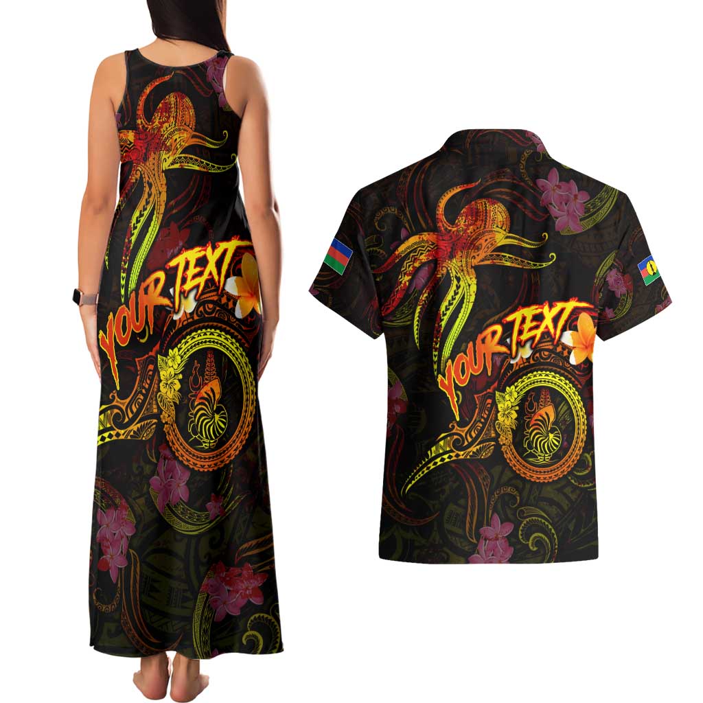 New Caledonia Couples Matching Tank Maxi Dress and Hawaiian Shirt Octopus Plumeria Polynesian Tattoo
