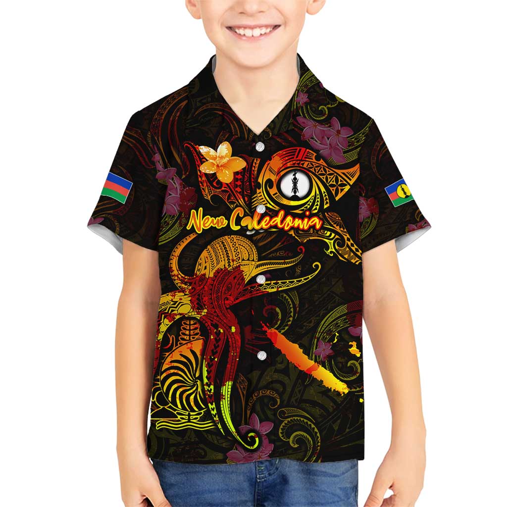 New Caledonia Family Matching Long Sleeve Bodycon Dress and Hawaiian Shirt Octopus Plumeria Polynesian Tattoo DT02 Son's Shirt Black - Polynesian Pride