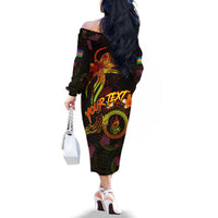 New Caledonia Family Matching Off The Shoulder Long Sleeve Dress and Hawaiian Shirt Octopus Plumeria Polynesian Tattoo DT02 - Polynesian Pride