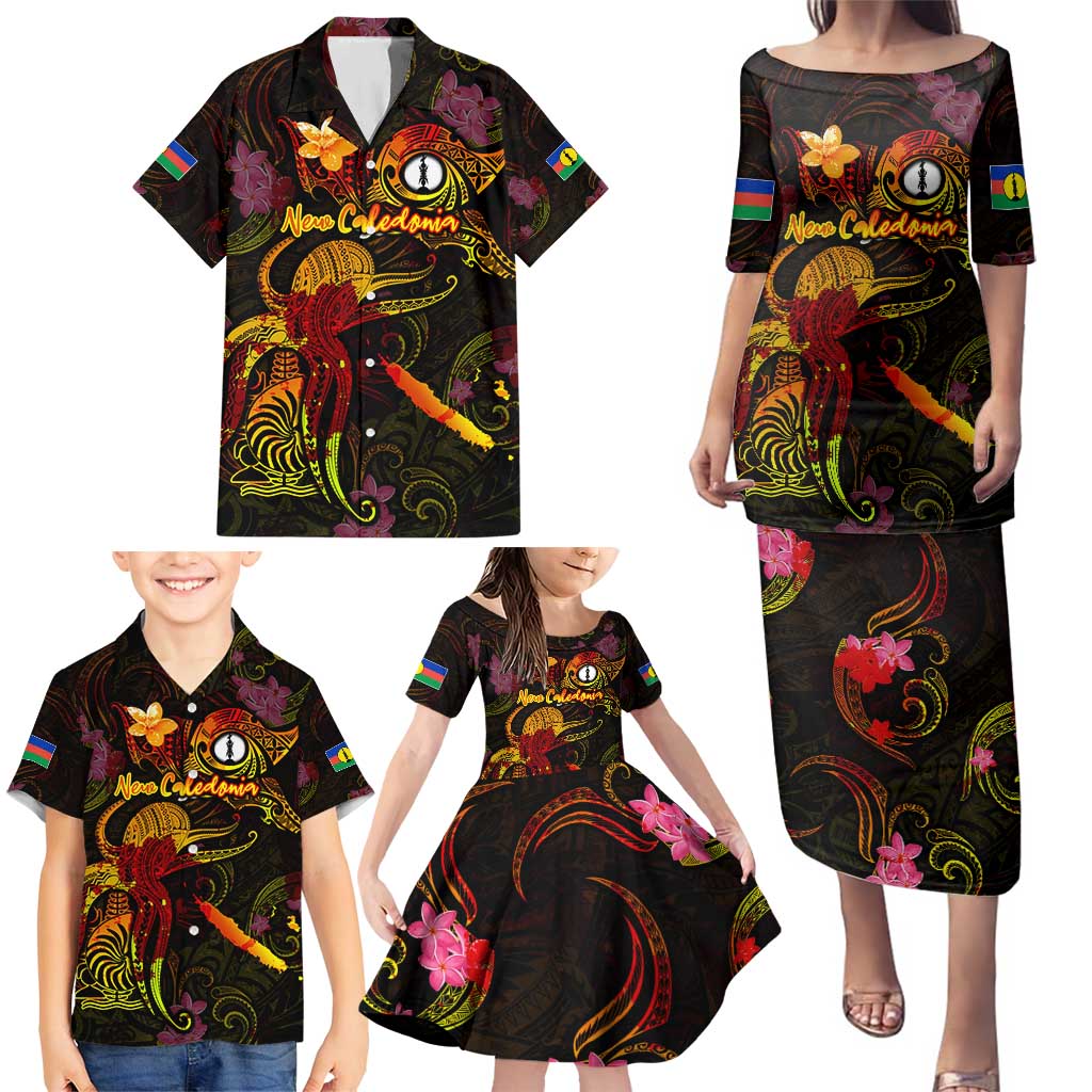 New Caledonia Family Matching Puletasi and Hawaiian Shirt Octopus Plumeria Polynesian Tattoo
