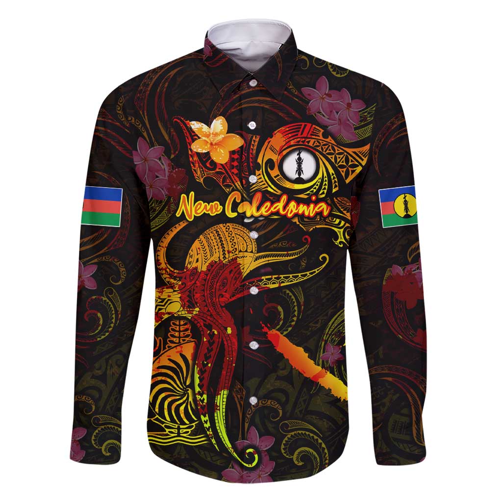 New Caledonia Family Matching Short Sleeve Bodycon Dress and Hawaiian Shirt Octopus Plumeria Polynesian Tattoo DT02 Dad's Shirt - Long Sleeve Black - Polynesian Pride