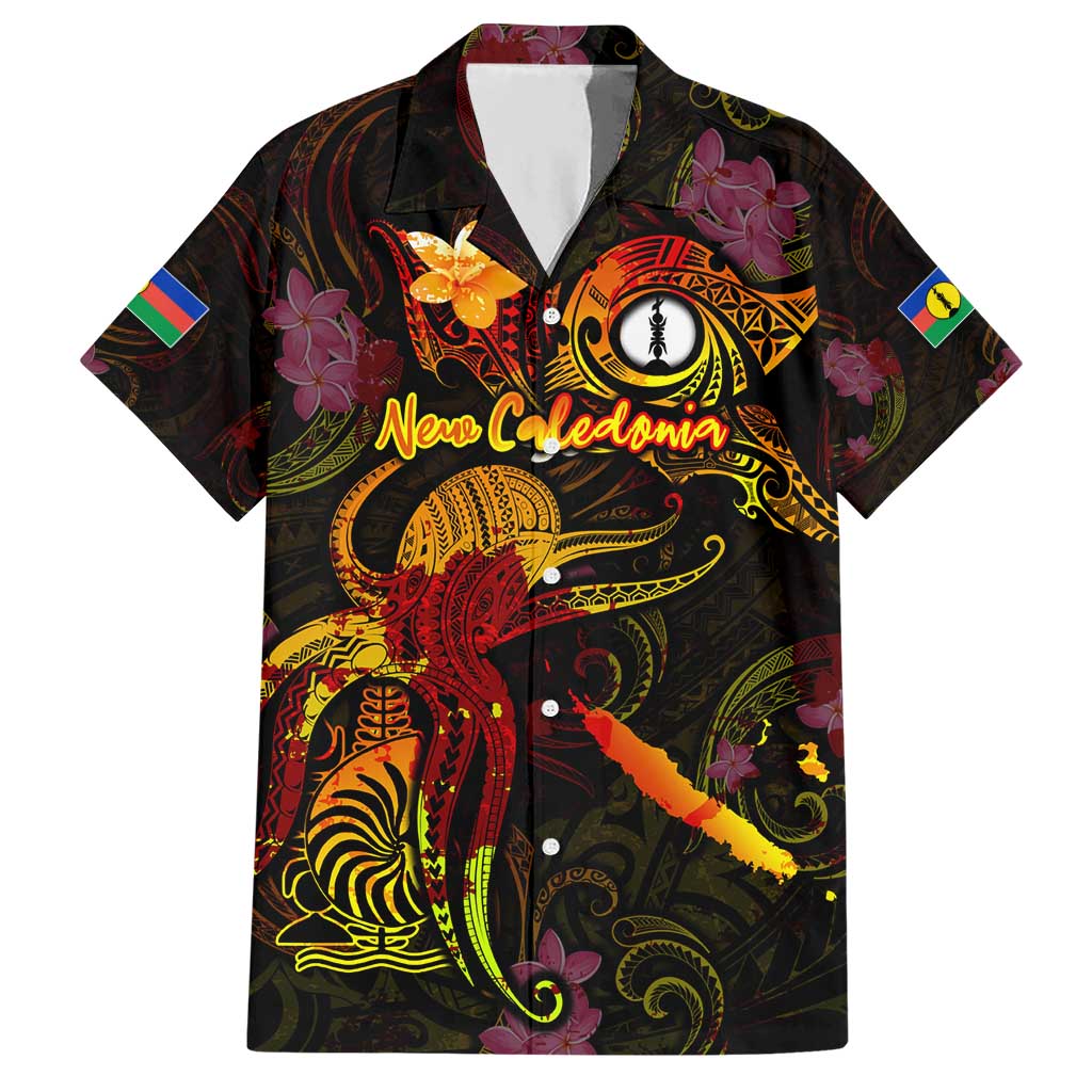 New Caledonia Hawaiian Shirt Octopus Plumeria Polynesian Tattoo