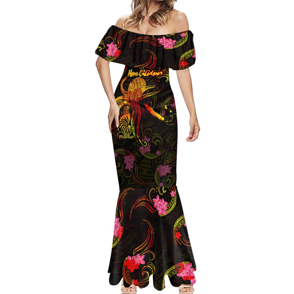 New Caledonia Mermaid Dress Octopus Plumeria Polynesian Tattoo