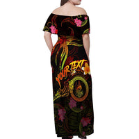 New Caledonia Off Shoulder Maxi Dress Octopus Plumeria Polynesian Tattoo