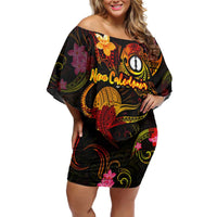 New Caledonia Off Shoulder Short Dress Octopus Plumeria Polynesian Tattoo