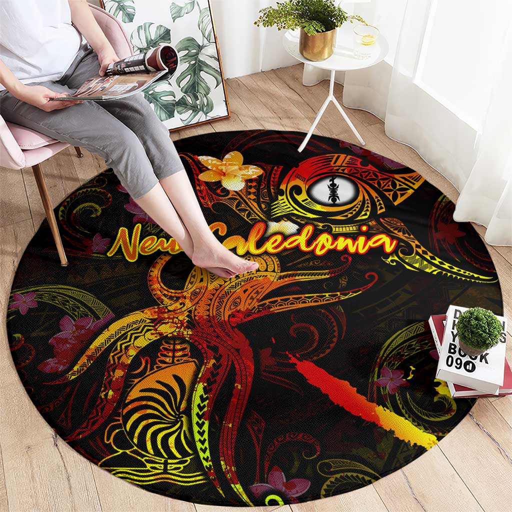 New Caledonia Round Carpet Octopus Plumeria Polynesian Tattoo