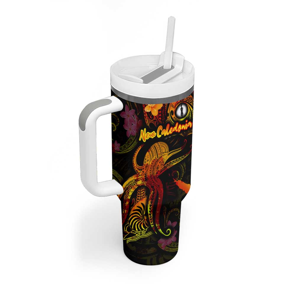 New Caledonia Tumbler With Handle Octopus Plumeria Polynesian Tattoo