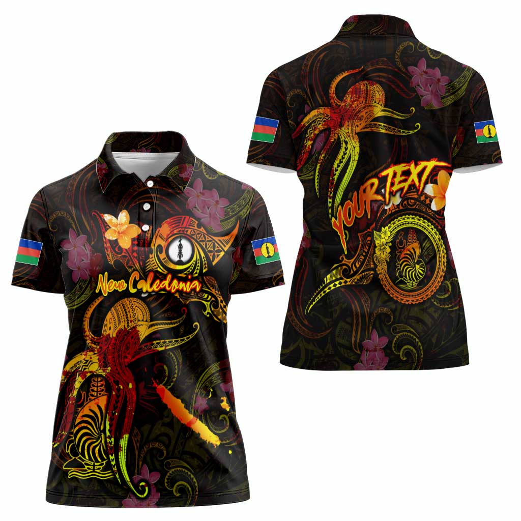 New Caledonia Women Polo Shirt Octopus Plumeria Polynesian Tattoo