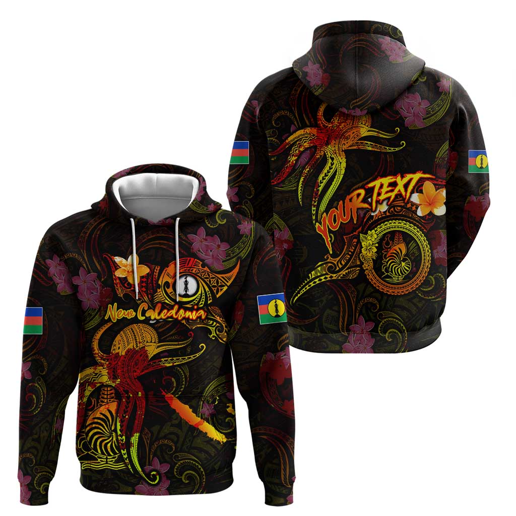 New Caledonia Zip Hoodie Octopus Plumeria Polynesian Tattoo