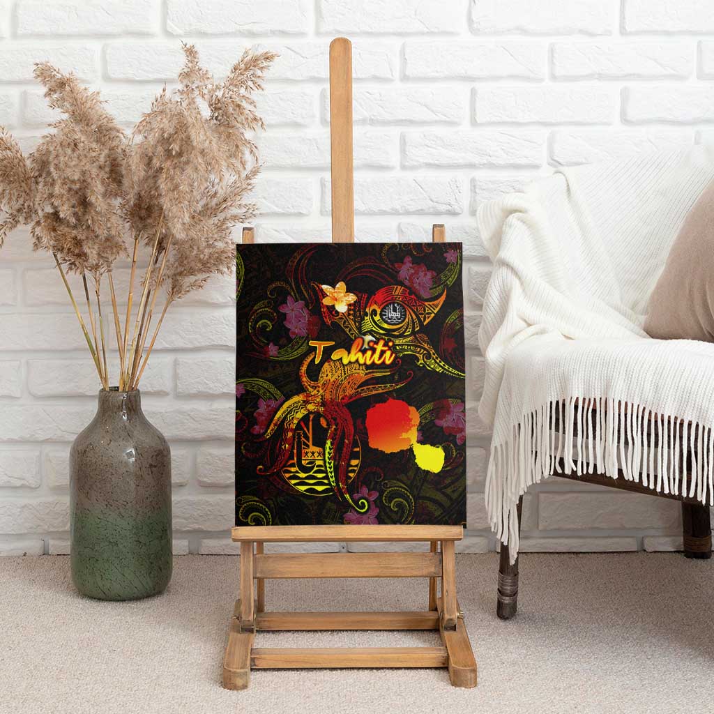 Tahiti French Polynesia Canvas Wall Art Octopus Plumeria Polynesian Tattoo