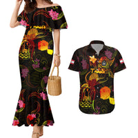 Tahiti French Polynesia Couples Matching Mermaid Dress and Hawaiian Shirt Octopus Plumeria Polynesian Tattoo DT02 Black - Polynesian Pride