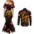Tahiti French Polynesia Couples Matching Mermaid Dress and Long Sleeve Button Shirt Octopus Plumeria Polynesian Tattoo