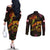 Tahiti French Polynesia Couples Matching Off The Shoulder Long Sleeve Dress and Long Sleeve Button Shirt Octopus Plumeria Polynesian Tattoo