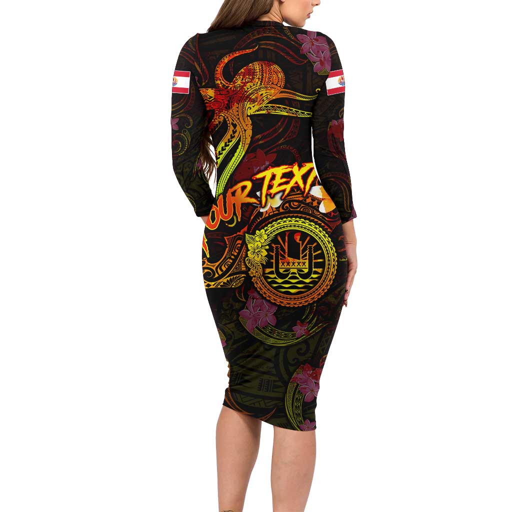 Tahiti French Polynesia Family Matching Long Sleeve Bodycon Dress and Hawaiian Shirt Octopus Plumeria Polynesian Tattoo DT02 - Polynesian Pride