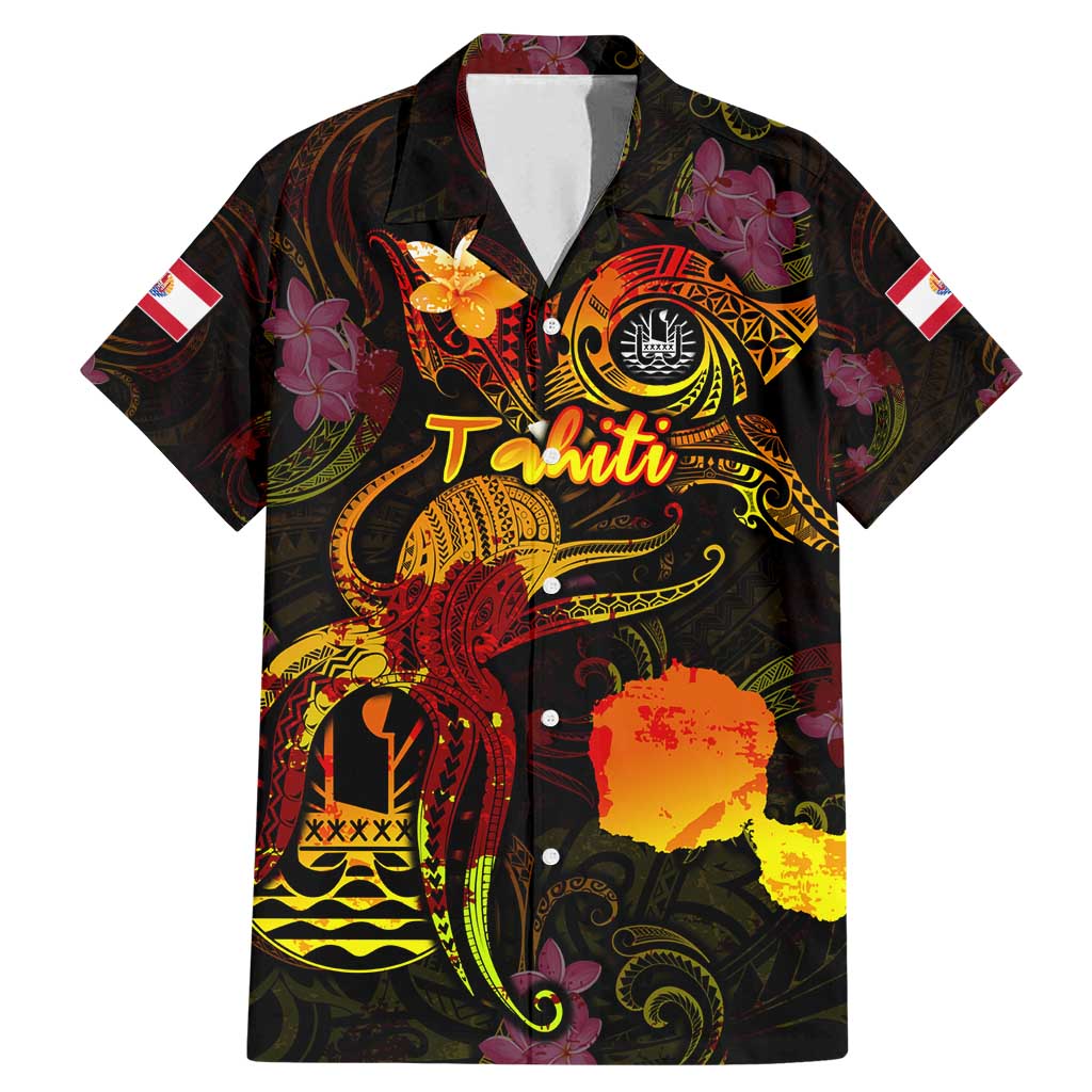 Tahiti French Polynesia Family Matching Mermaid Dress and Hawaiian Shirt Octopus Plumeria Polynesian Tattoo DT02 Dad's Shirt - Short Sleeve Black - Polynesian Pride