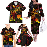 Tahiti French Polynesia Family Matching Off The Shoulder Long Sleeve Dress and Hawaiian Shirt Octopus Plumeria Polynesian Tattoo DT02 - Polynesian Pride