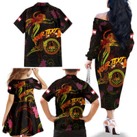 Tahiti French Polynesia Family Matching Off The Shoulder Long Sleeve Dress and Hawaiian Shirt Octopus Plumeria Polynesian Tattoo DT02 - Polynesian Pride