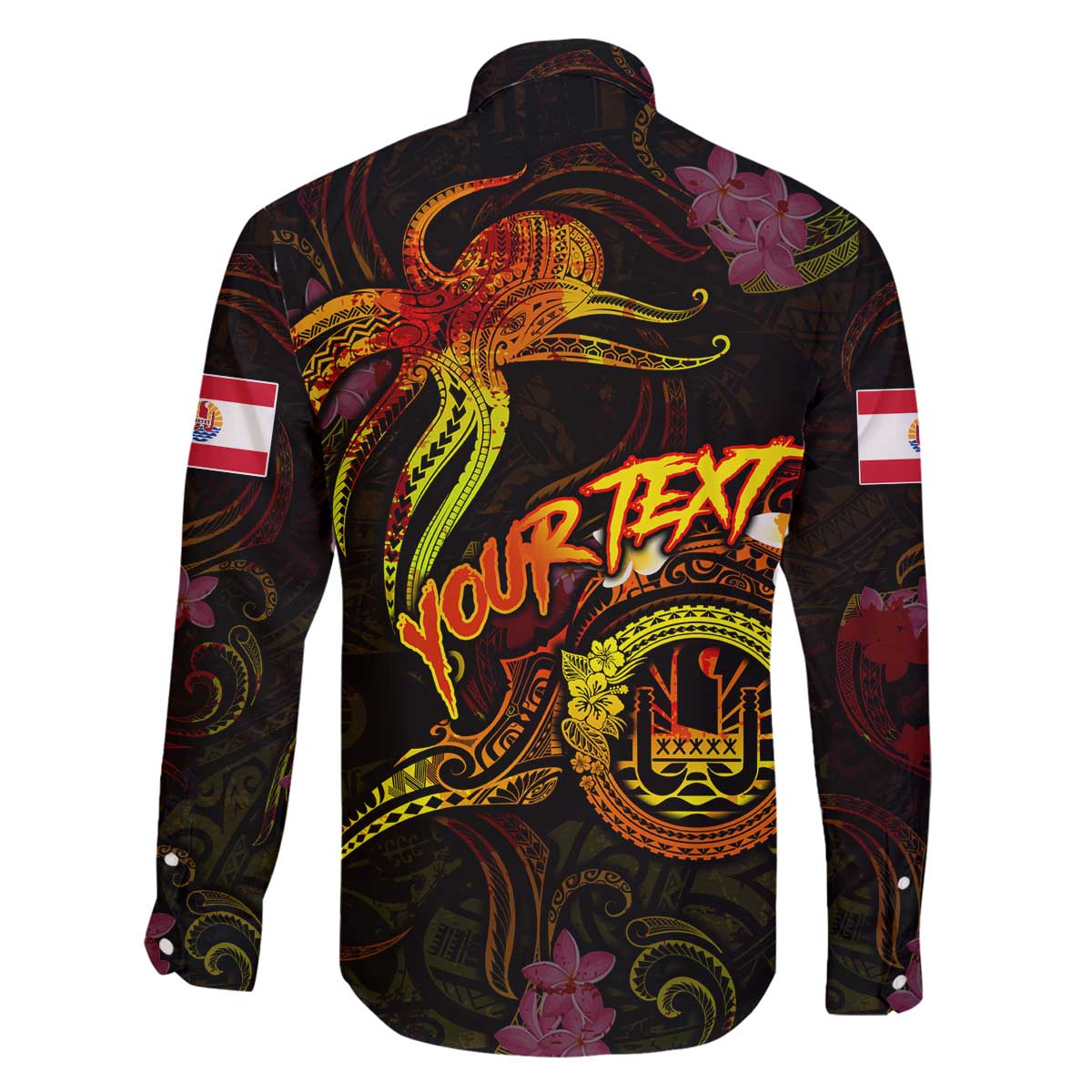 Tahiti French Polynesia Family Matching Off The Shoulder Long Sleeve Dress and Hawaiian Shirt Octopus Plumeria Polynesian Tattoo DT02 - Polynesian Pride
