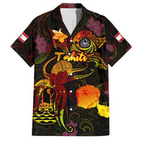 Tahiti French Polynesia Family Matching Off Shoulder Maxi Dress and Hawaiian Shirt Octopus Plumeria Polynesian Tattoo DT02 Dad's Shirt - Short Sleeve Black - Polynesian Pride