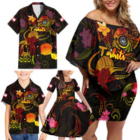 Tahiti French Polynesia Family Matching Off Shoulder Short Dress and Hawaiian Shirt Octopus Plumeria Polynesian Tattoo DT02 - Polynesian Pride