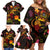 Tahiti French Polynesia Family Matching Off Shoulder Short Dress and Hawaiian Shirt Octopus Plumeria Polynesian Tattoo