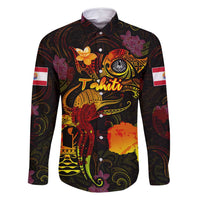 Tahiti French Polynesia Family Matching Off Shoulder Short Dress and Hawaiian Shirt Octopus Plumeria Polynesian Tattoo DT02 Dad's Shirt - Long Sleeve Black - Polynesian Pride