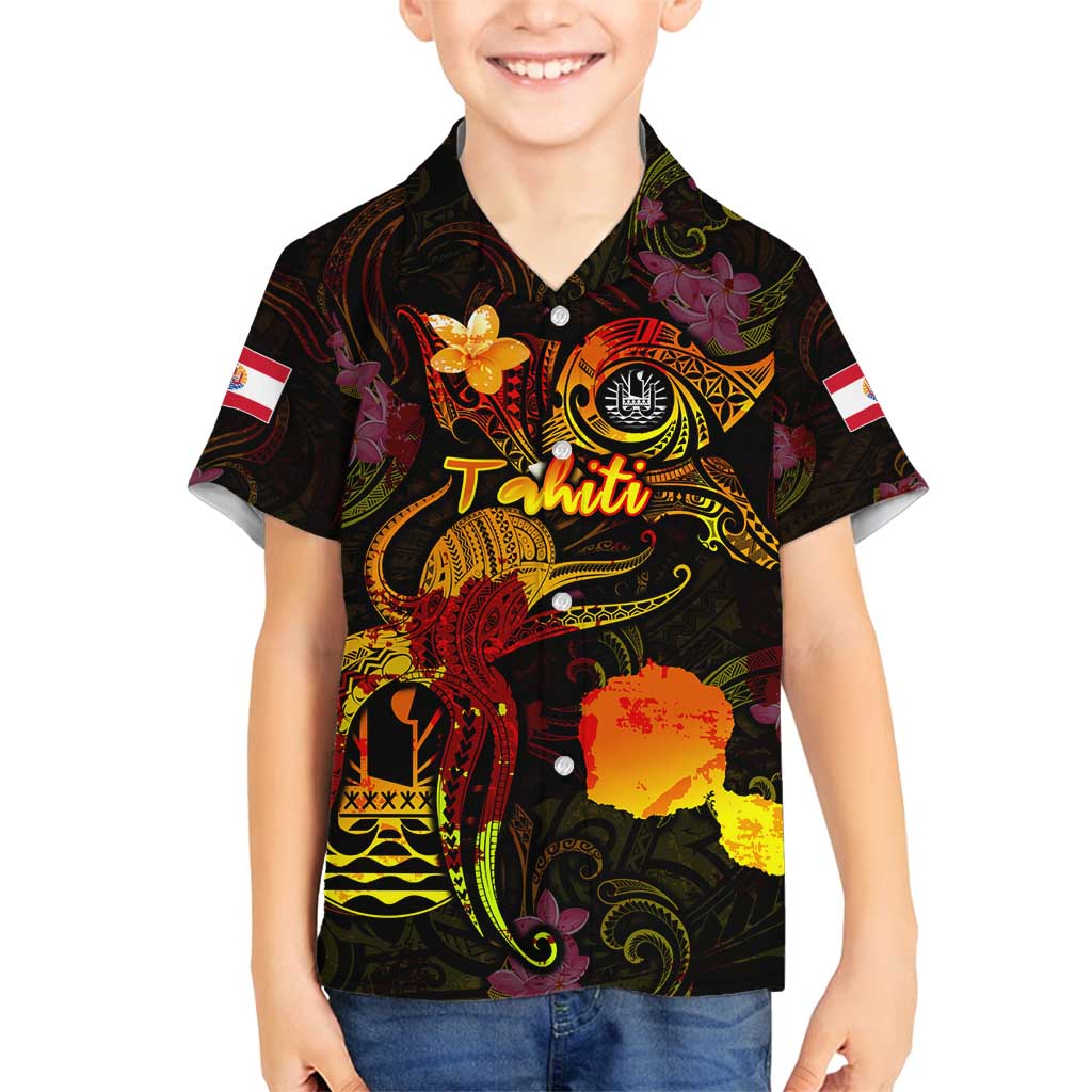 Tahiti French Polynesia Family Matching Summer Maxi Dress and Hawaiian Shirt Octopus Plumeria Polynesian Tattoo DT02 Son's Shirt Black - Polynesian Pride