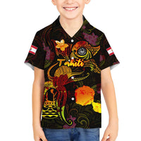Tahiti French Polynesia Family Matching Summer Maxi Dress and Hawaiian Shirt Octopus Plumeria Polynesian Tattoo DT02 Son's Shirt Black - Polynesian Pride