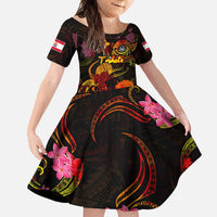 Tahiti French Polynesia Family Matching Tank Maxi Dress and Hawaiian Shirt Octopus Plumeria Polynesian Tattoo DT02 Daughter's Dress Black - Polynesian Pride
