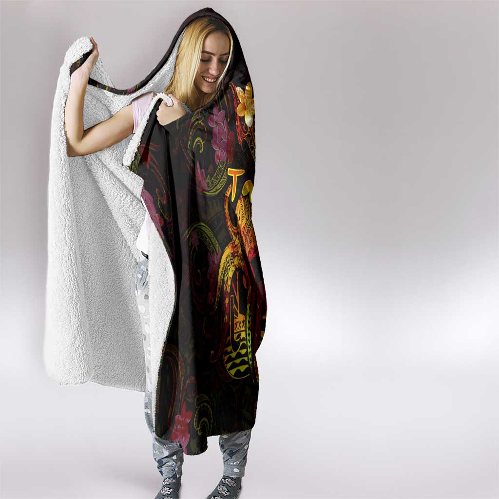 Tahiti French Polynesia Hooded Blanket Octopus Plumeria Polynesian Tattoo