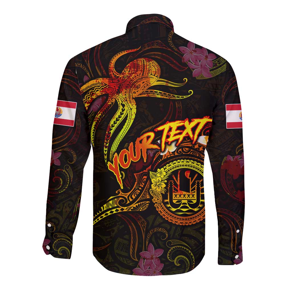 Tahiti French Polynesia Long Sleeve Button Shirt Octopus Plumeria Polynesian Tattoo DT02 - Polynesian Pride