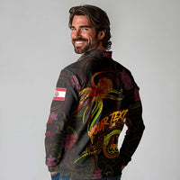 Tahiti French Polynesia Long Sleeve Polo Shirt Octopus Plumeria Polynesian Tattoo