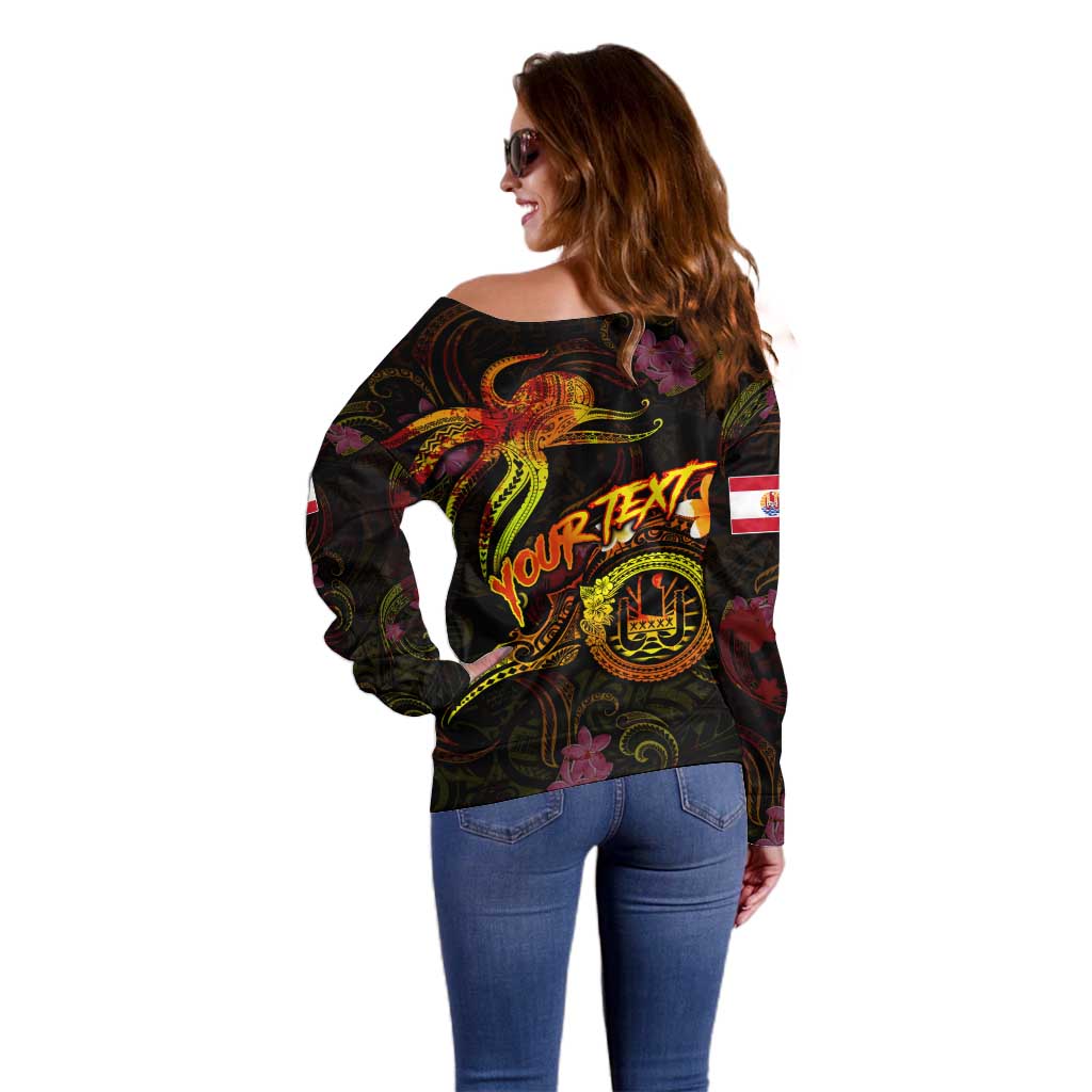 Tahiti French Polynesia Off Shoulder Sweater Octopus Plumeria Polynesian Tattoo