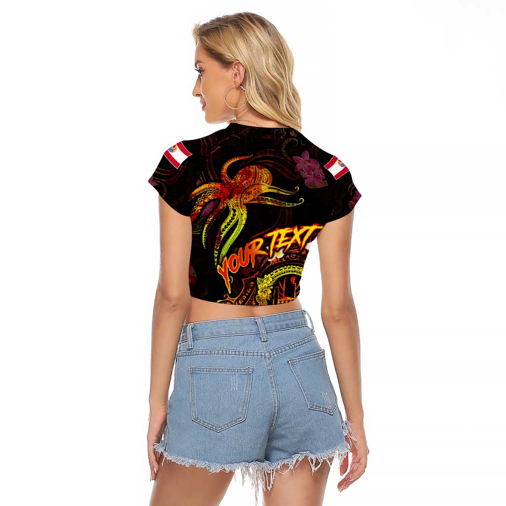 Tahiti French Polynesia Raglan Cropped T Shirt Octopus Plumeria Polynesian Tattoo