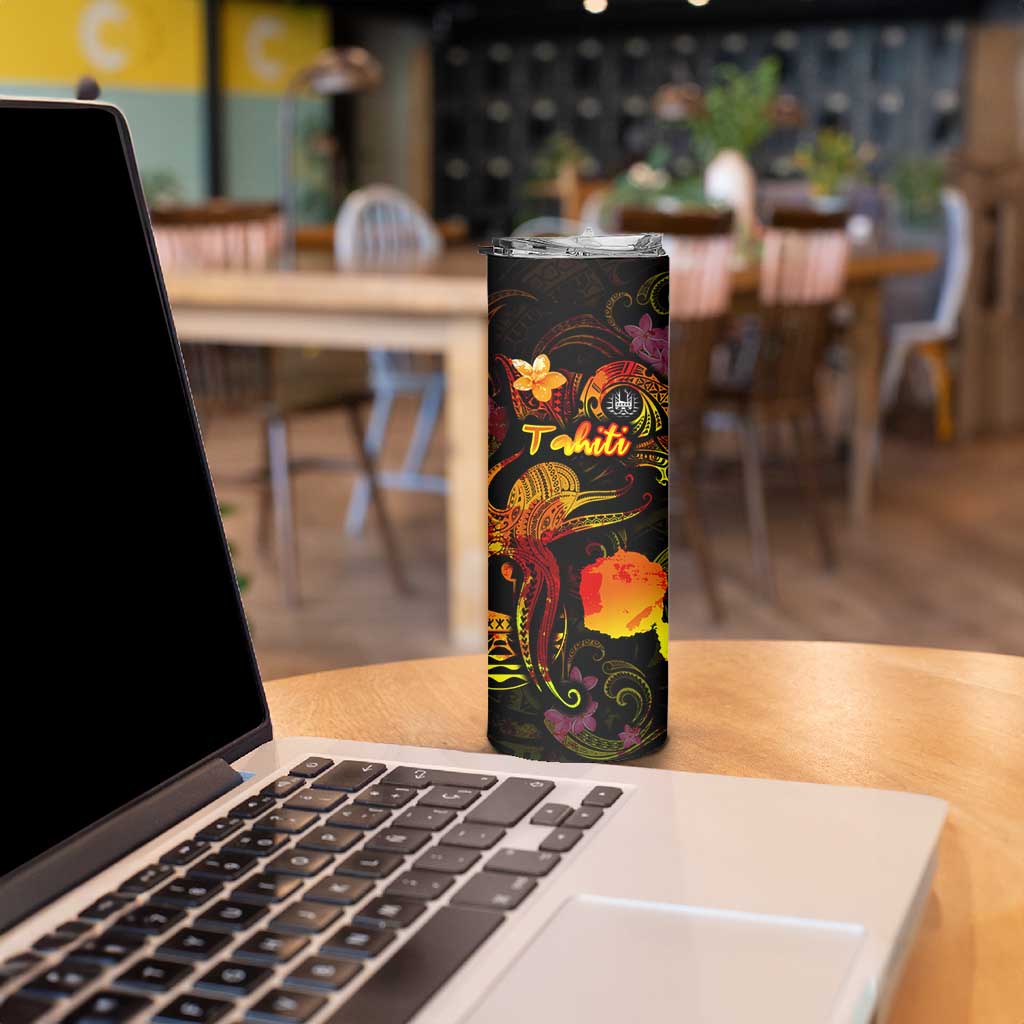 Tahiti French Polynesia Skinny Tumbler Octopus Plumeria Polynesian Tattoo