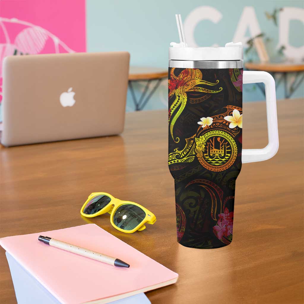 Tahiti French Polynesia Tumbler With Handle Octopus Plumeria Polynesian Tattoo