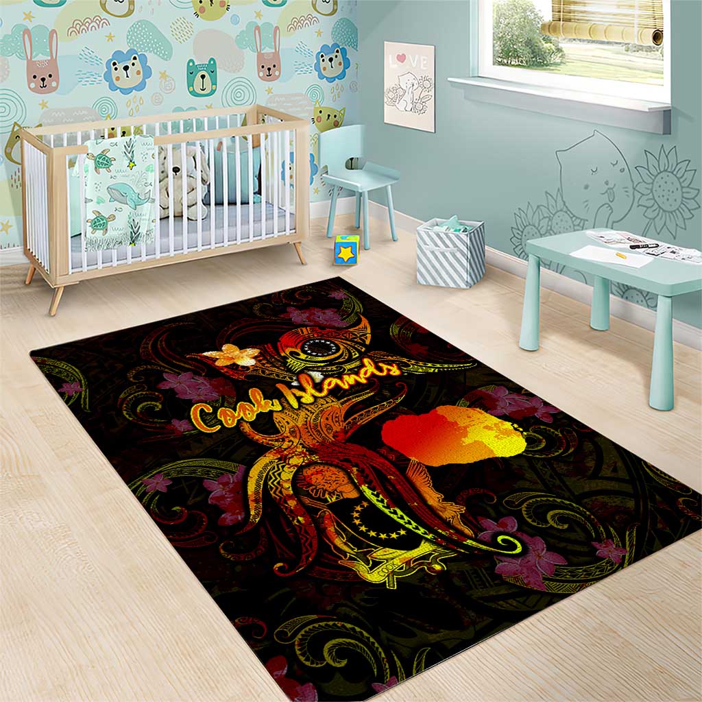 Cook Islands Area Rug Octopus Plumeria Polynesian Tattoo
