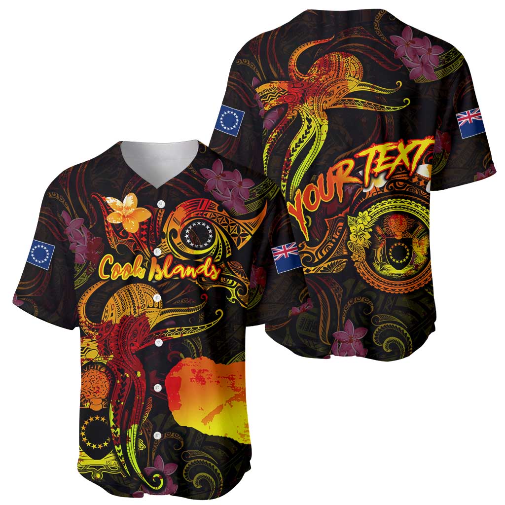 Cook Islands Baseball Jersey Octopus Plumeria Polynesian Tattoo