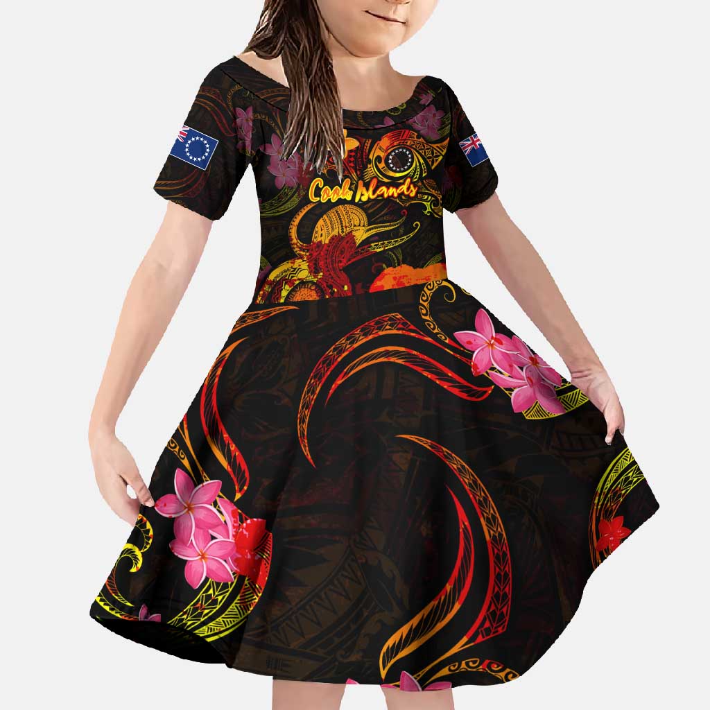 Cook Islands Family Matching Mermaid Dress and Hawaiian Shirt Octopus Plumeria Polynesian Tattoo DT02 Daughter's Dress Black - Polynesian Pride