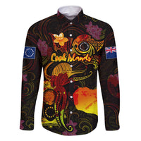 Cook Islands Family Matching Mermaid Dress and Hawaiian Shirt Octopus Plumeria Polynesian Tattoo DT02 Dad's Shirt - Long Sleeve Black - Polynesian Pride