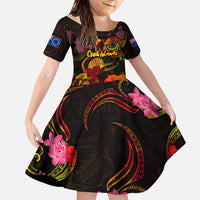 Cook Islands Family Matching Off Shoulder Maxi Dress and Hawaiian Shirt Octopus Plumeria Polynesian Tattoo DT02 Daughter's Dress Black - Polynesian Pride