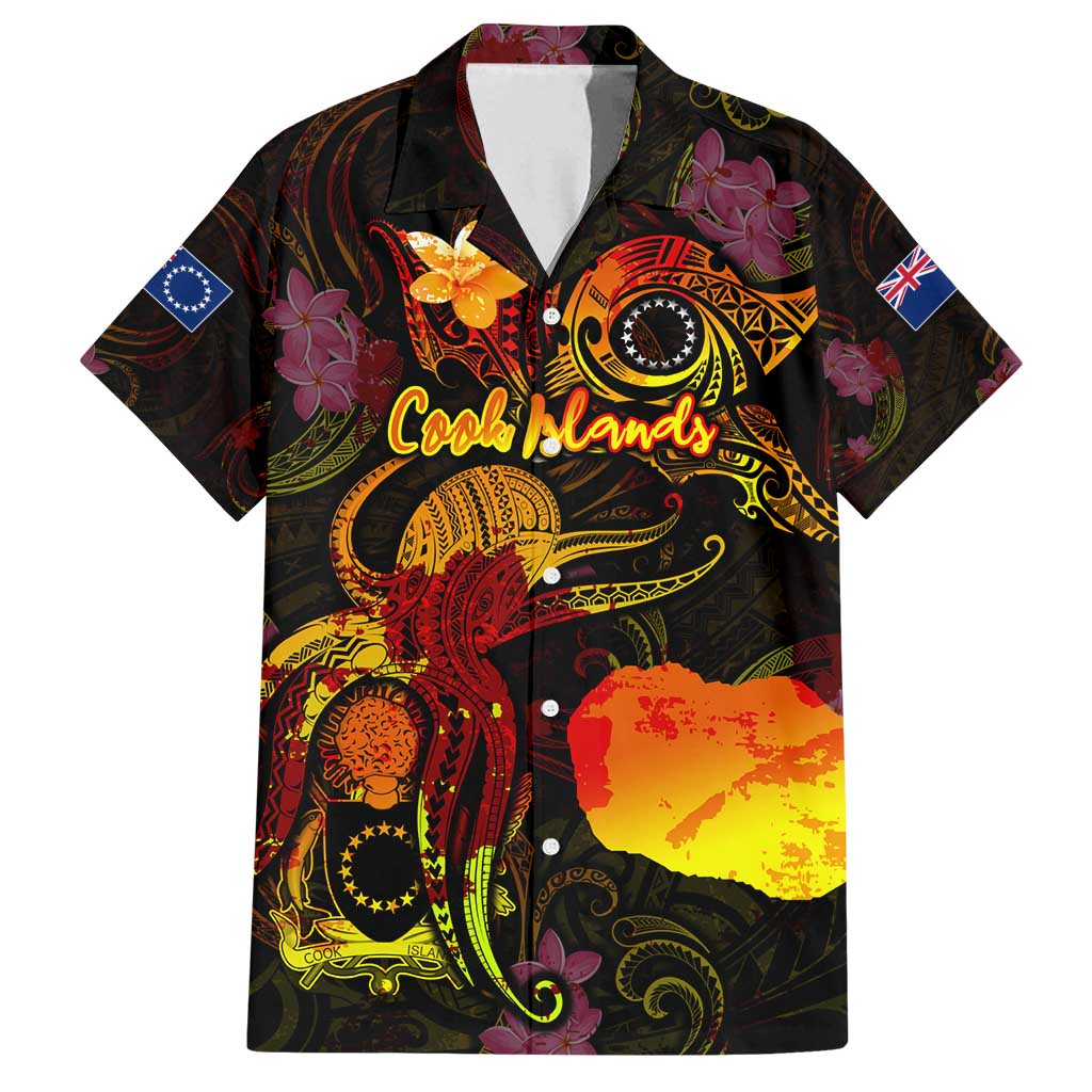 Cook Islands Family Matching Off Shoulder Short Dress and Hawaiian Shirt Octopus Plumeria Polynesian Tattoo DT02 Dad's Shirt - Short Sleeve Black - Polynesian Pride