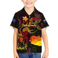 Cook Islands Family Matching Short Sleeve Bodycon Dress and Hawaiian Shirt Octopus Plumeria Polynesian Tattoo DT02 Son's Shirt Black - Polynesian Pride