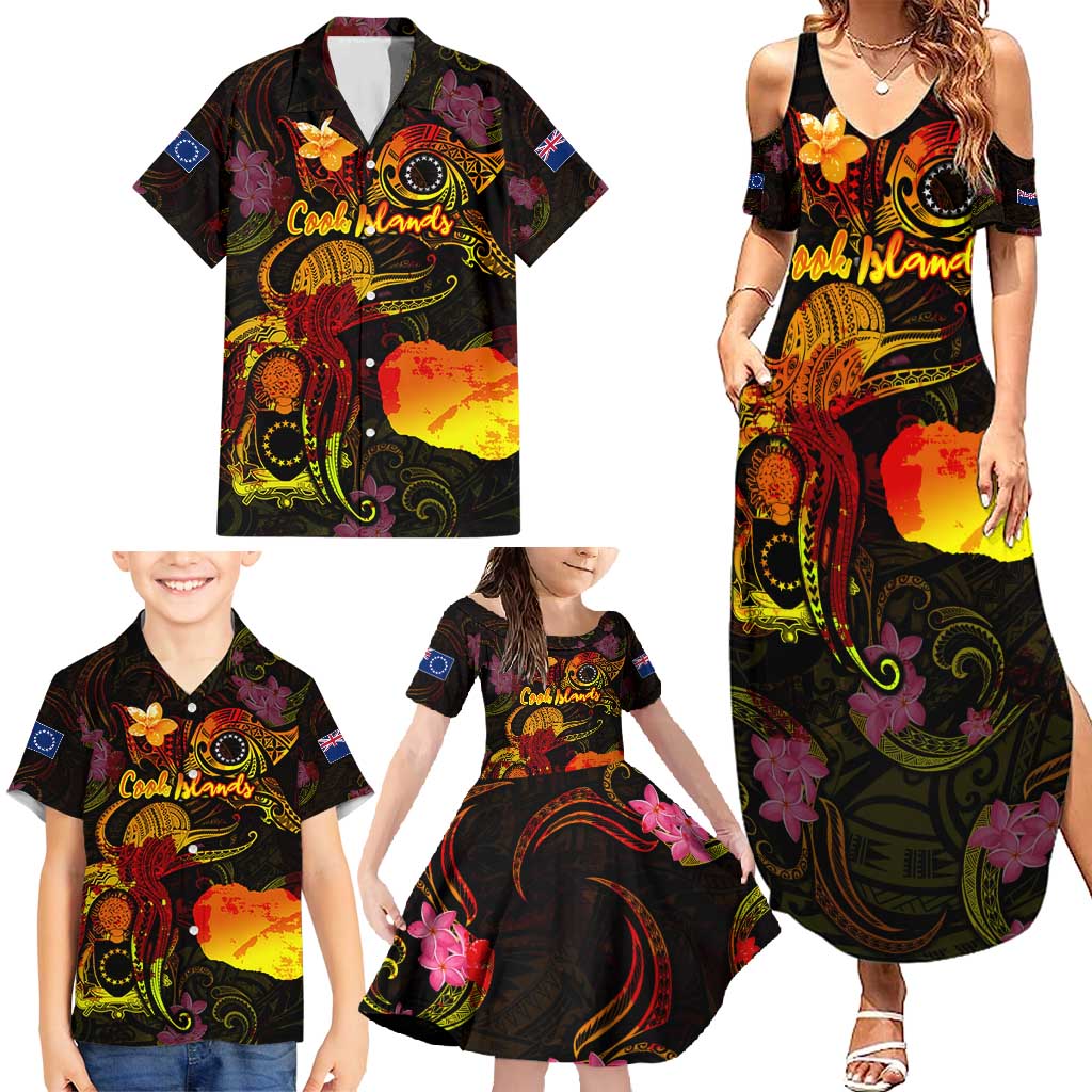 Cook Islands Family Matching Summer Maxi Dress and Hawaiian Shirt Octopus Plumeria Polynesian Tattoo DT02 - Polynesian Pride