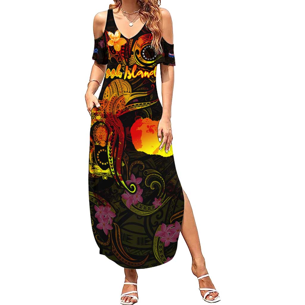 Cook Islands Family Matching Summer Maxi Dress and Hawaiian Shirt Octopus Plumeria Polynesian Tattoo DT02 Mom's Dress Black - Polynesian Pride