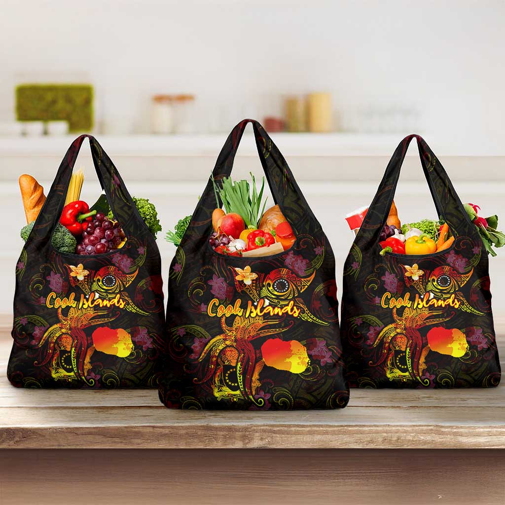 Cook Islands Grocery Bag Octopus Plumeria Polynesian Tattoo