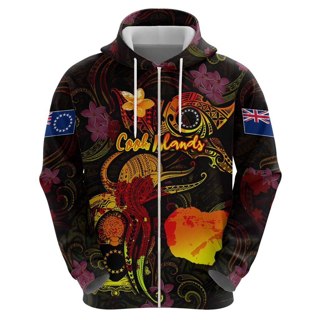Cook Islands Hoodie Octopus Plumeria Polynesian Tattoo